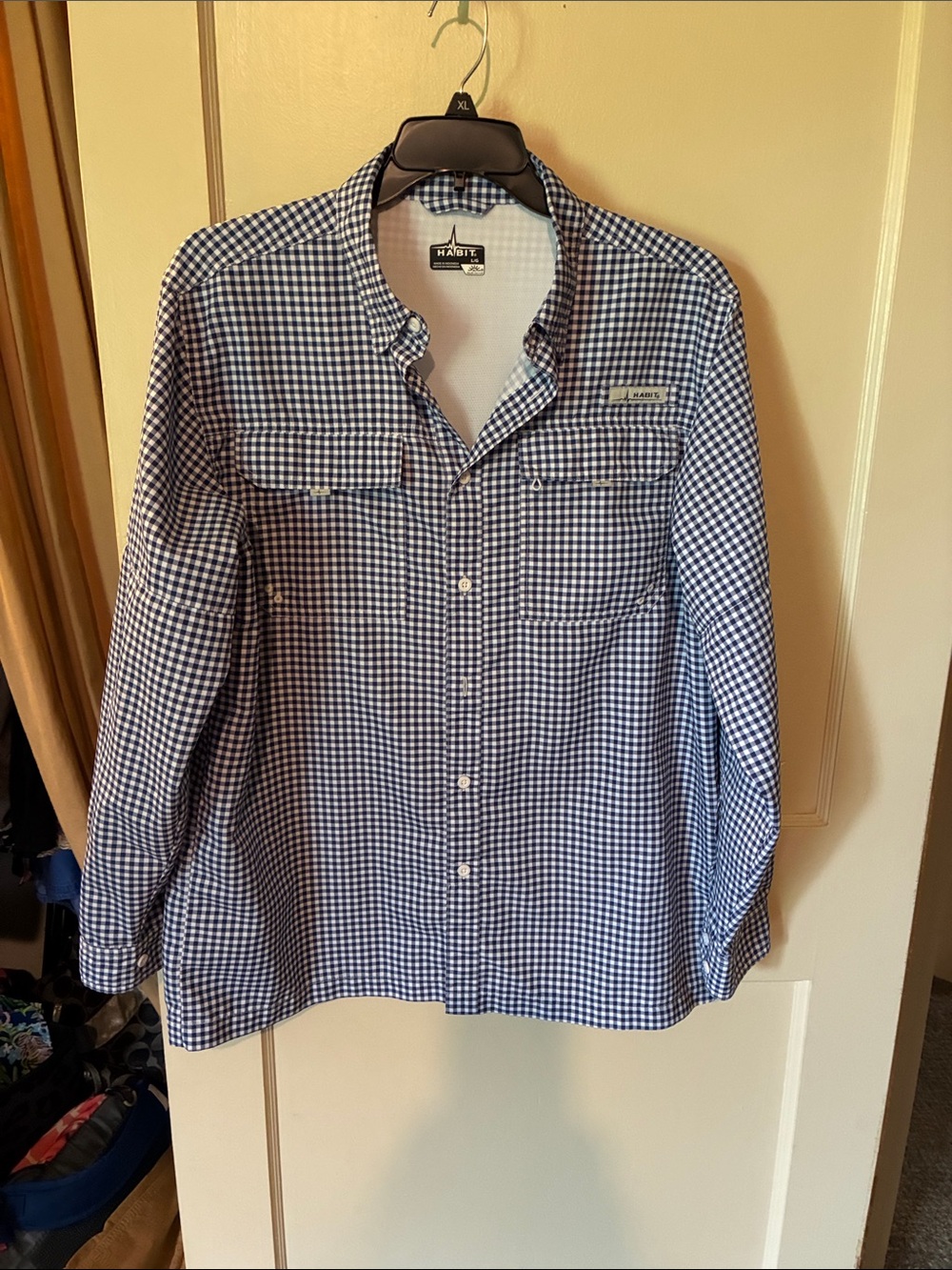 Habitat Men's Navy and White Gingham Button-Down Shirt